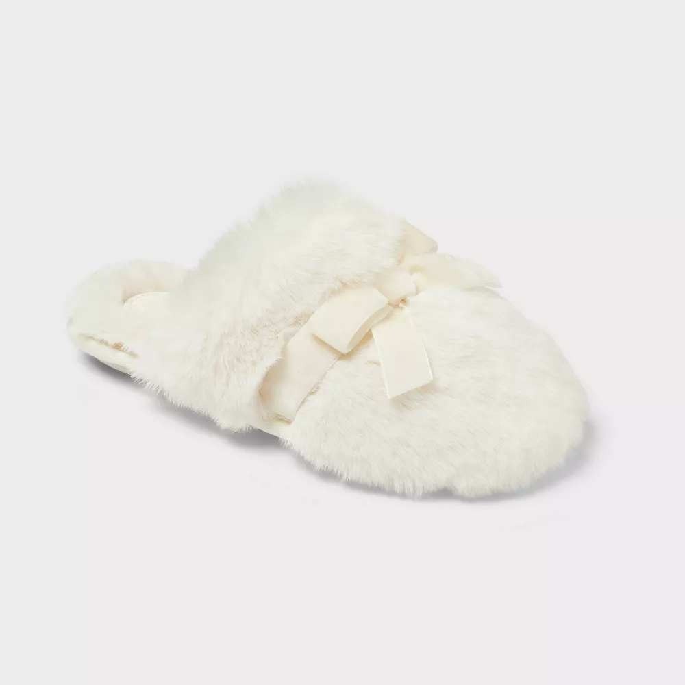 Kids' Amoret Plush Scuff Slippers Cat & Jack White 4/5 New With Tags